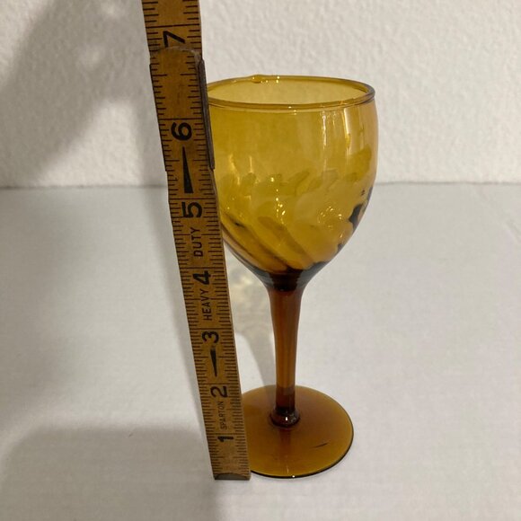 Vintage Amber Swirl Wine Cordial Glasses Blown Glass Set Of 4 - Picture 4 of 5